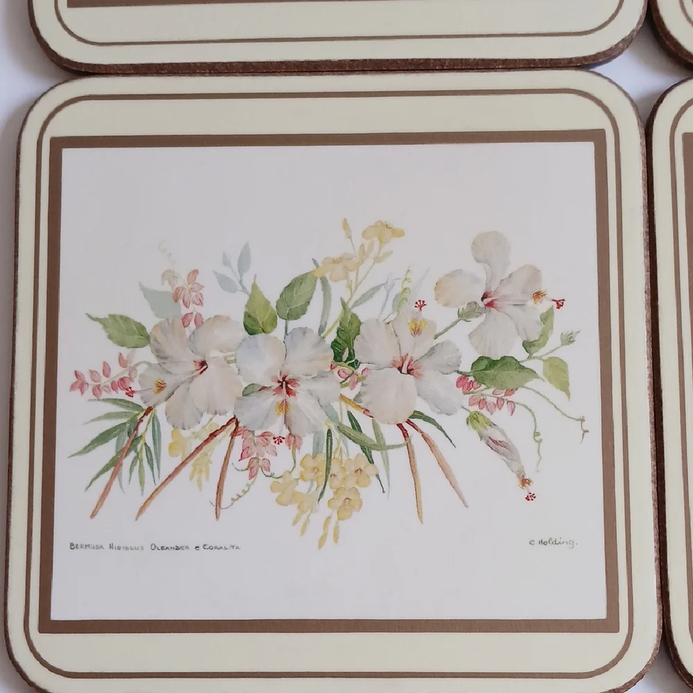 Vintage Pimpernel Bermuda White Hibiscus 6 coasters with box